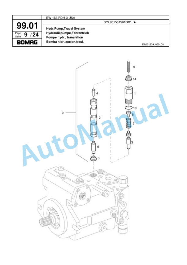 Bomag BW 166 PDH-3 USA Single Drum Wheel Drive Vibratory Roller Spare Parts Catalogue 00817963-4