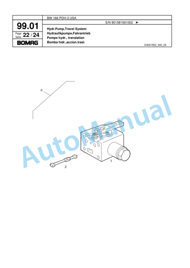 Bomag BW 166 PDH-3 USA Single Drum Wheel Drive Vibratory Roller Spare Parts Catalogue 00817963-5