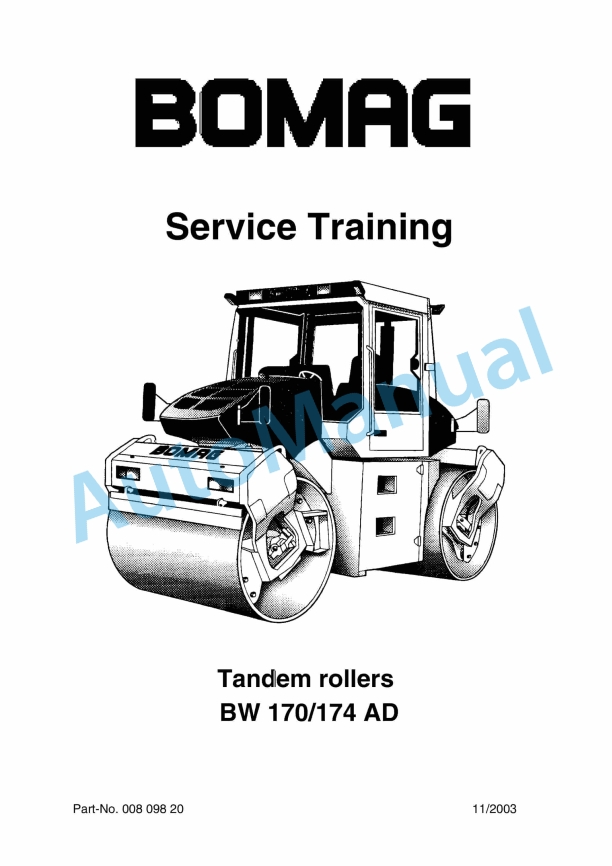 Bomag BW 170 AD, BW 174 AD Tandem Roller Service Training 00809820