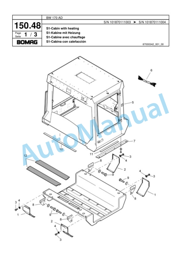 Bomag BW 170 AD Tandem Vibratory Roller Spare Parts Catalogue 00817498-4