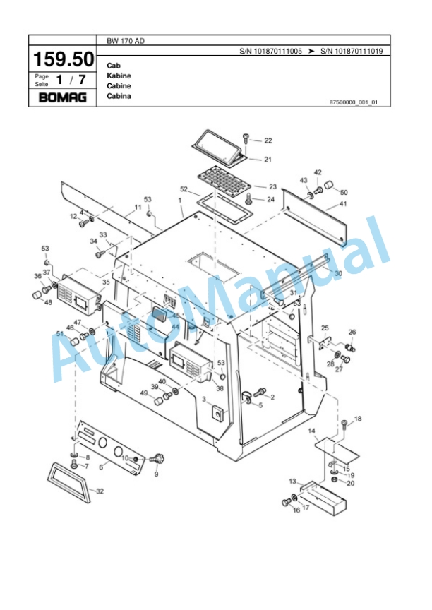 Bomag BW 170 AD Tandem Vibratory Roller Spare Parts Catalogue 00817498-5