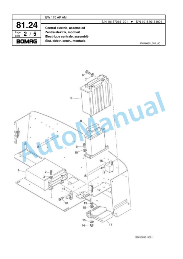 Bomag BW 170 AP AM Tandem Vibratory Roller Spare Parts Catalogue 00818515-2