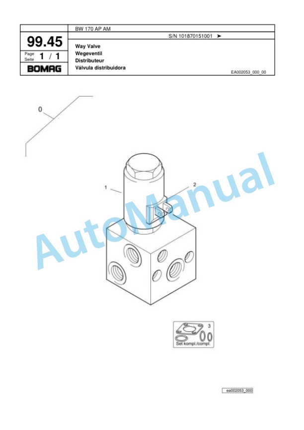 Bomag BW 170 AP AM Tandem Vibratory Roller Spare Parts Catalogue 00818515-3