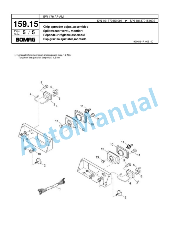 Bomag BW 170 AP AM Tandem Vibratory Roller Spare Parts Catalogue 00818515-5