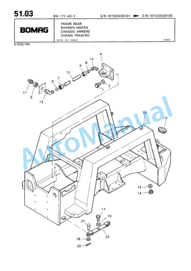 Bomag BW 172 AD-2 Single Drum Wheel Drive Vibratory Roller Spare Parts Catalogue 00810072-2