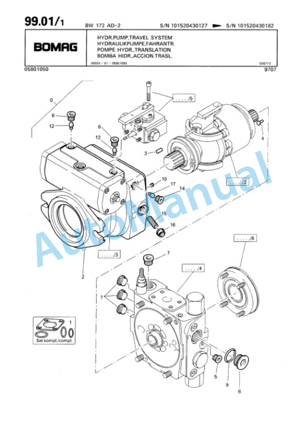 Bomag BW 172 AD-2 Single Drum Wheel Drive Vibratory Roller Spare Parts Catalogue 00810072-3