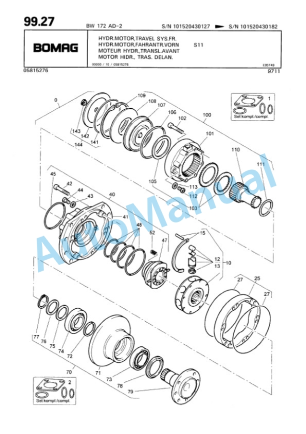 Bomag BW 172 AD-2 Single Drum Wheel Drive Vibratory Roller Spare Parts Catalogue 00810072-4
