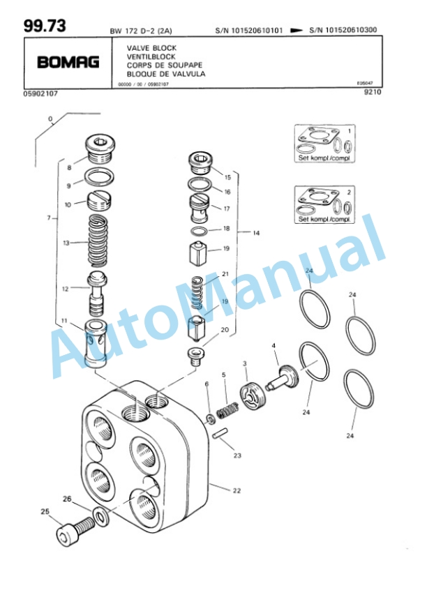 Bomag BW 172 D-2 2 Ampl Single Drum Wheel Drive Vibratory Roller Spare Parts Catalogue 00810074-4