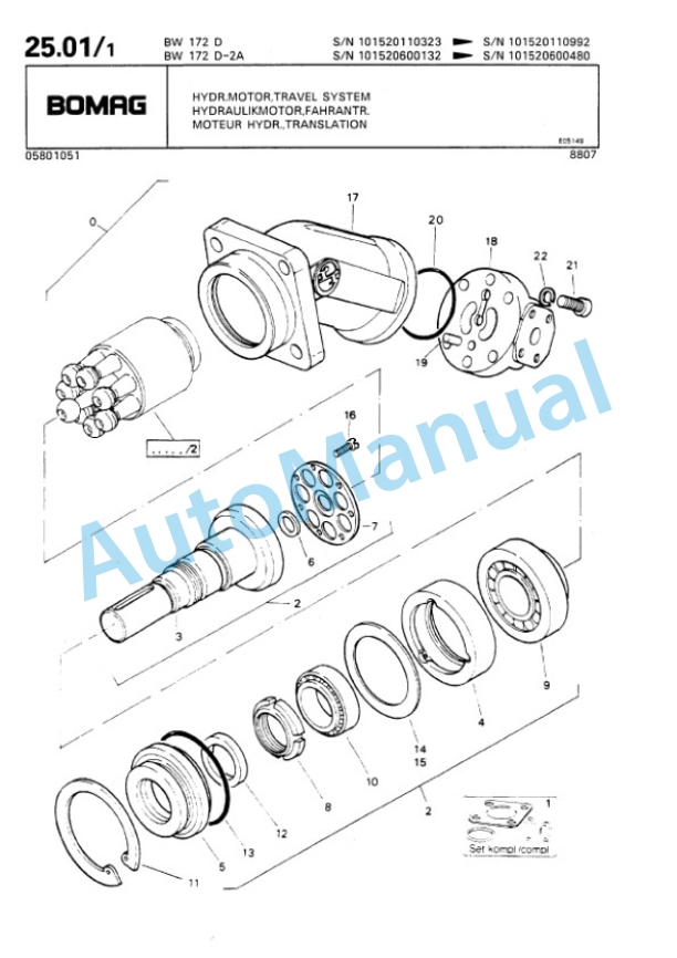 Bomag BW 172 D, BW 172 D2 Ampl Single Drum Wheel Drive Vibratory Roller Spare Parts Catalogue 00810027-2
