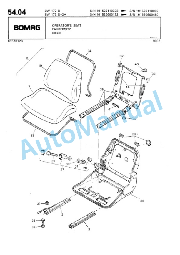 Bomag BW 172 D, BW 172 D2 Ampl Single Drum Wheel Drive Vibratory Roller Spare Parts Catalogue 00810027-4