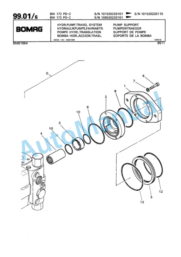 Bomag BW 172 PD-2, BW 172 PDH-2 Single Drum Wheel Drive Vibratory Roller Spare Parts Catalogue 00810071-3