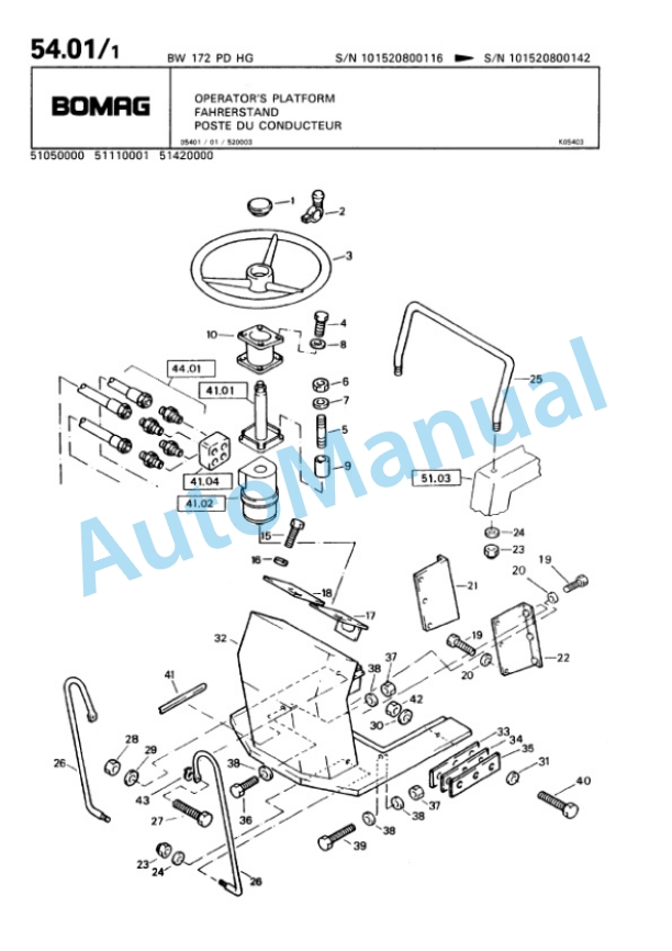 Bomag BW 172 PD-HG Single Drum Wheel Drive Vibratory Roller Spare Parts Catalogue 00810041-4