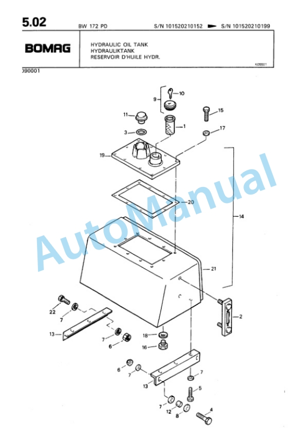Bomag BW 172 PD Single Drum Wheel Drive Vibratory Roller Spare Parts Catalogue 00810028-4