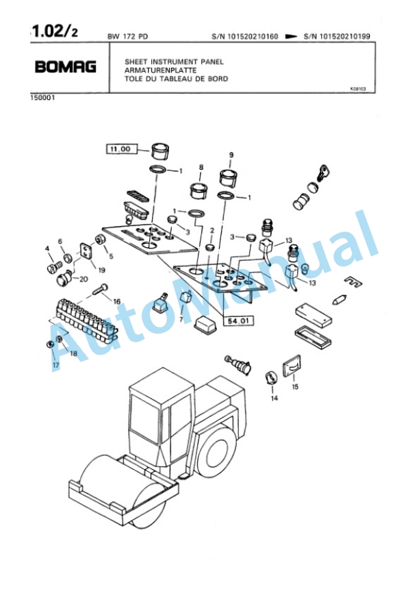Bomag BW 172 PD Single Drum Wheel Drive Vibratory Roller Spare Parts Catalogue 00810028-5