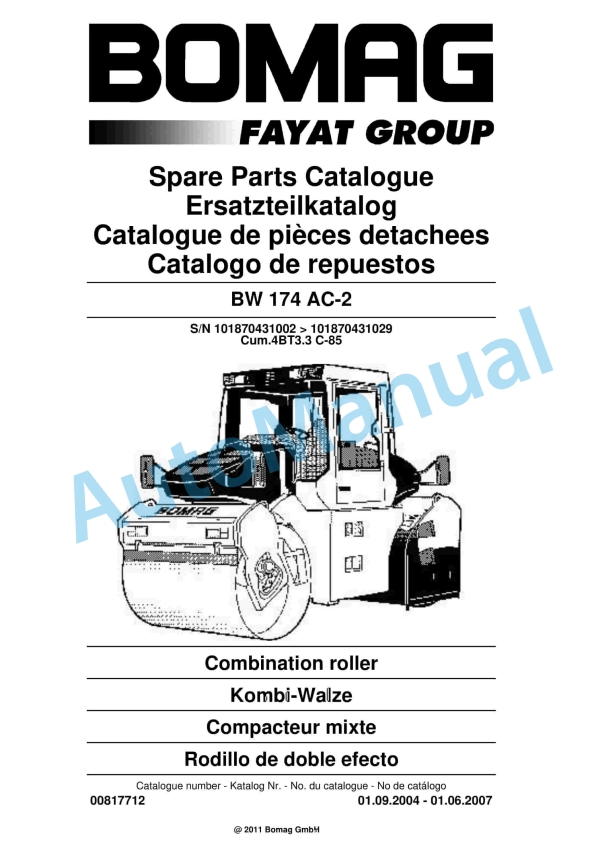 Bomag BW 174 AC-2 Combination Roller Spare Parts Catalogue 00817712