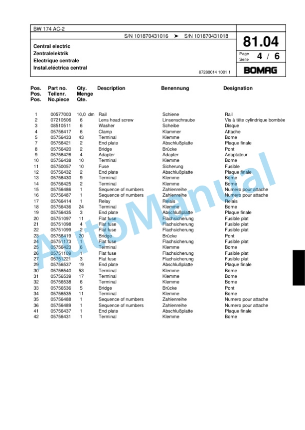 Bomag BW 174 AC-2 Combination Roller Spare Parts Catalogue 00817712-2