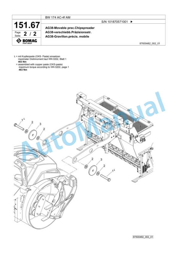 Bomag BW 174 AC-4f AM Tandem Vibratory Roller Spare Parts Catalogue 00825105-5
