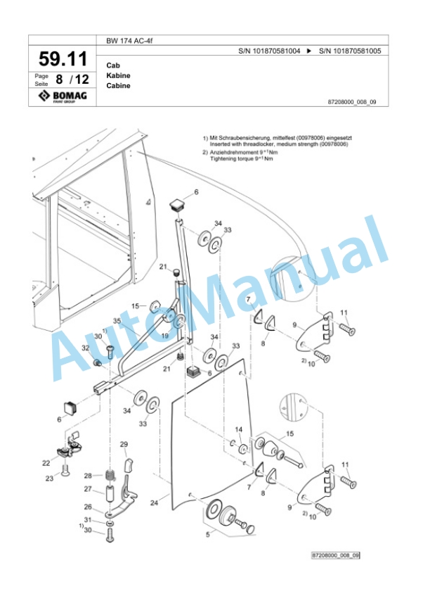 Bomag BW 174 AC-4f Tandem Vibratory Roller Spare Parts Catalogue 00825107-2