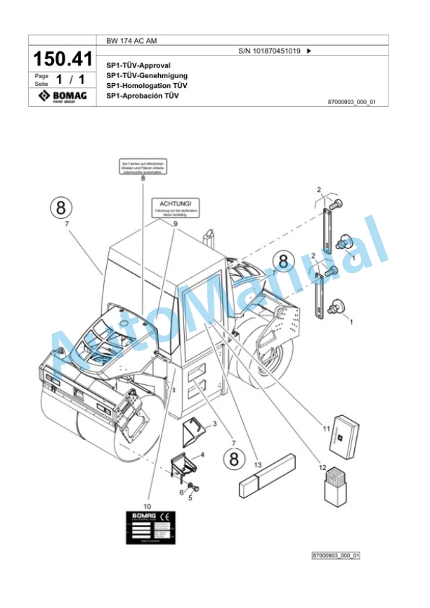 Bomag BW 174 AC AM Combination Roller Spare Parts Catalogue 00817500-4