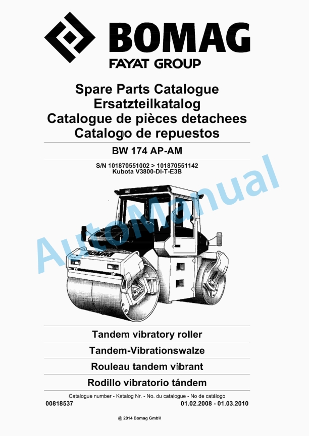 Bomag BW 174 AC-AM Tandem Vibratory Roller Spare Parts Catalogue 00818537