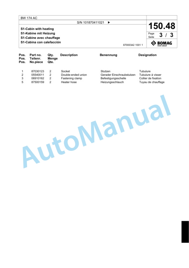 Bomag BW 174 AC Combination Roller Spare Parts Catalogue 00817499-4