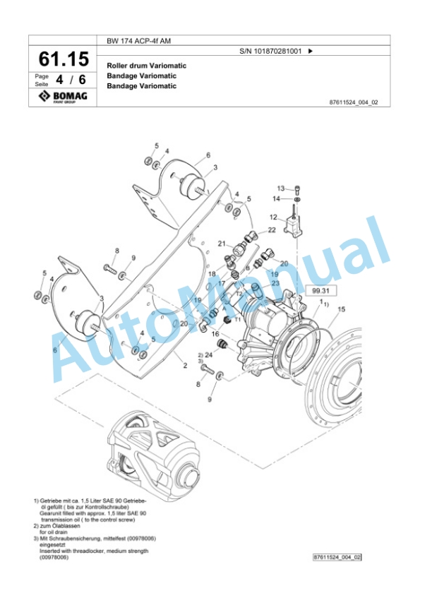 Bomag BW 174 ACP-4f AM Combination Roller Spare Parts Catalogue 00826155-2