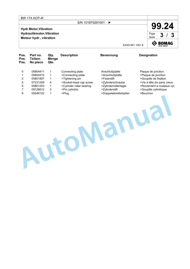 Bomag BW 174 ACP-4f Combination Roller Spare Parts Catalogue 00826157-3