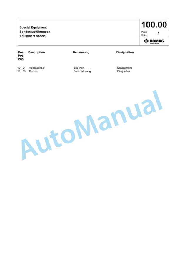 Bomag BW 174 ACP-4i AM EU-FLEX Tandem Vibratory Roller Spare Parts Catalogue 00825103-3