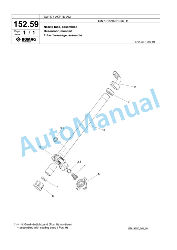 Bomag BW 174 ACP-4v AM Combination Roller Spare Parts Catalogue 00825823-4