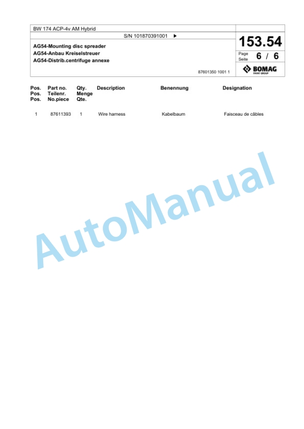 Bomag BW 174 ACP-4v AM Hybrid Combination Roller Spare Parts Catalogue 00826357-4