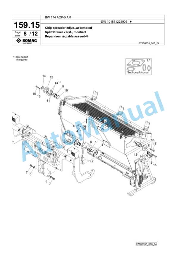 Bomag BW 174 ACP-5 AM Combination Roller Spare Parts Catalogue 00826325-5