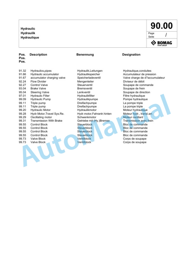 Bomag BW 174 ACP-5 AM Hybrid Combination Roller Spare Parts Catalogue 00826449-2