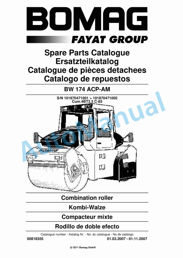 Bomag BW 174 ACP-AM Combination Roller Spare Parts Catalogue 00818355