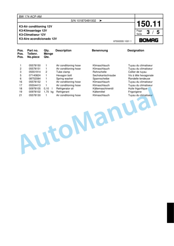 Bomag BW 174 ACP-AM Combination Roller Spare Parts Catalogue 00818535-4