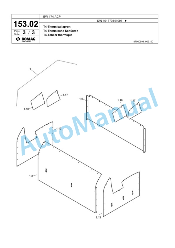 Bomag BW 174 ACP Combination Roller Spare Parts Catalogue 00818519-5