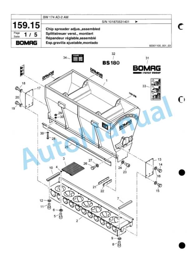 Bomag BW 174 AD-2 AM Tandem Vibratory Roller Spare Parts Catalogue 00817692-3