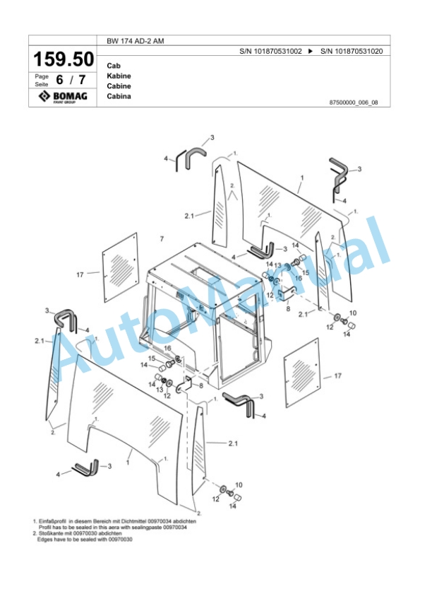 Bomag BW 174 AD-2 AM Tandem Vibratory Roller Spare Parts Catalogue 00817693-5