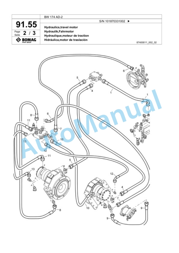 Bomag BW 174 AD-2 Tandem Vibratory Roller Spare Parts Catalogue 00817695-2
