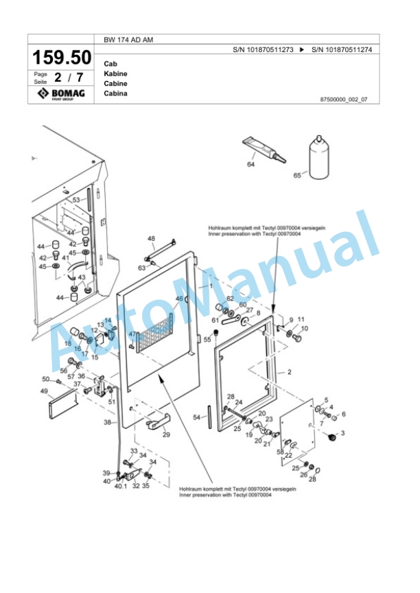 Bomag BW 174 AD AM Tandem Vibratory Roller Spare Parts Catalogue 00817502-5