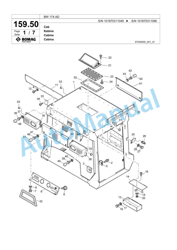 Bomag BW 174 AD Tandem Vibratory Roller Spare Parts Catalogue 00817501-5