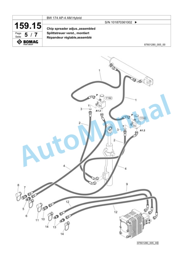 Bomag BW 174 AP-4 AM Hybrid Tandem Vibratory Roller Spare Parts Catalogue 00825253-5