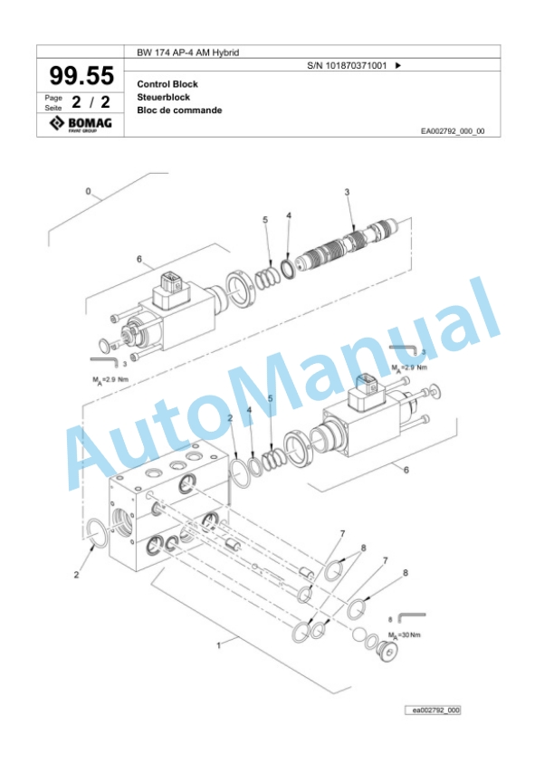 Bomag BW 174 AP-4 AM Hybrid Tandem Vibratory Roller Spare Parts Catalogue 00825463-3