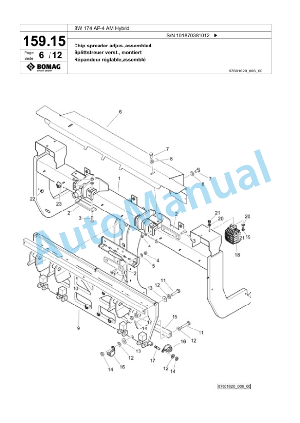 Bomag BW 174 AP-4 AM Hybrid Tandem Vibratory Roller Spare Parts Catalogue 00825657-4