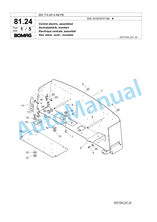 Bomag BW 174 AP-4 AM PB Tandem Vibratory Roller Spare Parts Catalogue 00818971-2