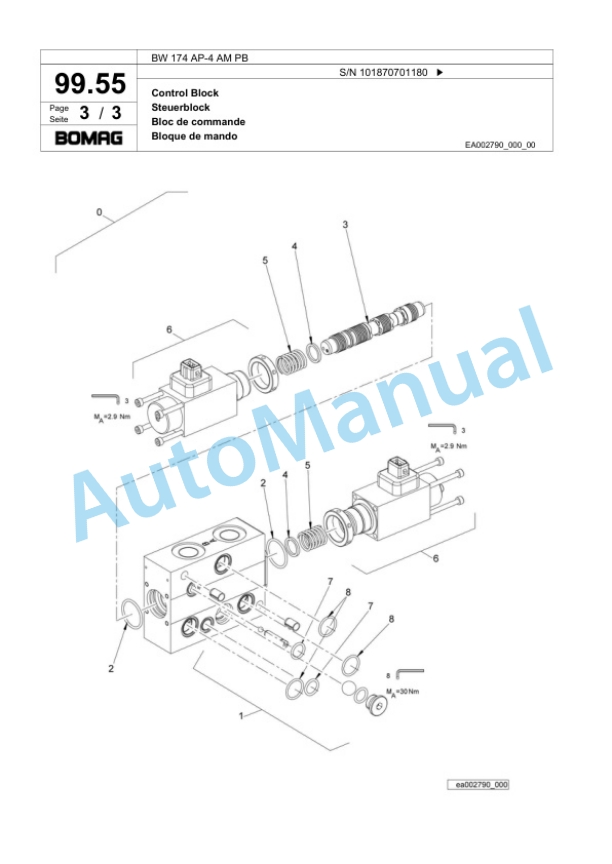 Bomag BW 174 AP-4 AM PB Tandem Vibratory Roller Spare Parts Catalogue 00818971-3