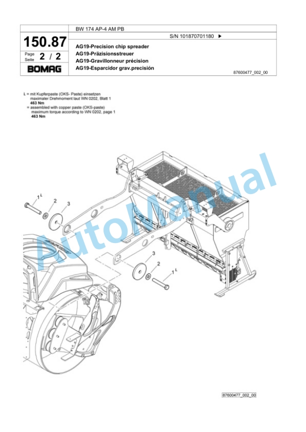 Bomag BW 174 AP-4 AM PB Tandem Vibratory Roller Spare Parts Catalogue 00818971-4