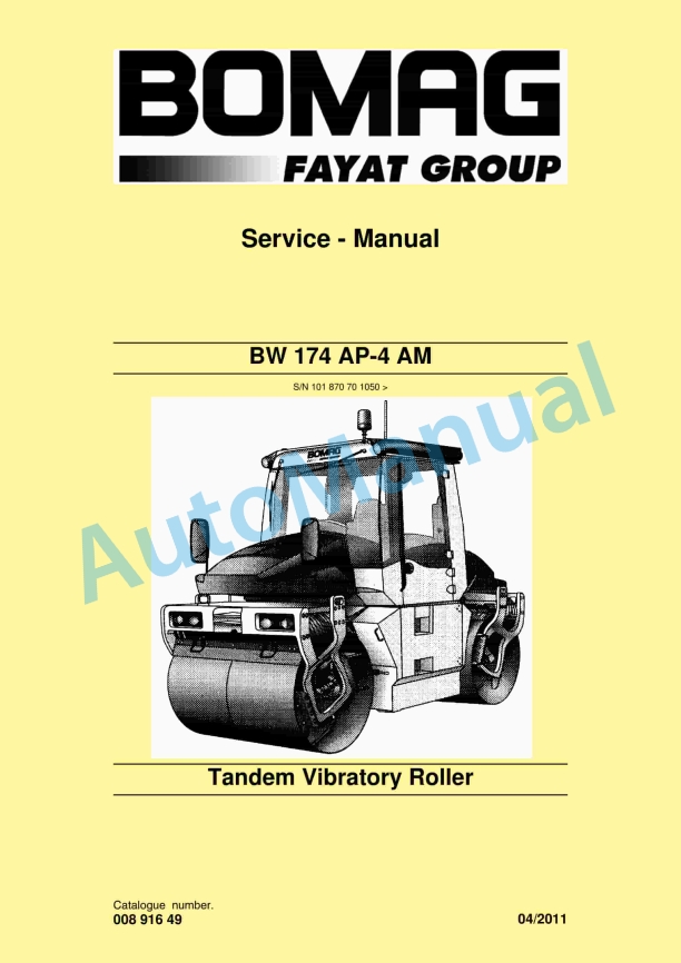 Bomag BW 174 AP-4 AM Tandem Vibratory Roller Service Manual 00891649