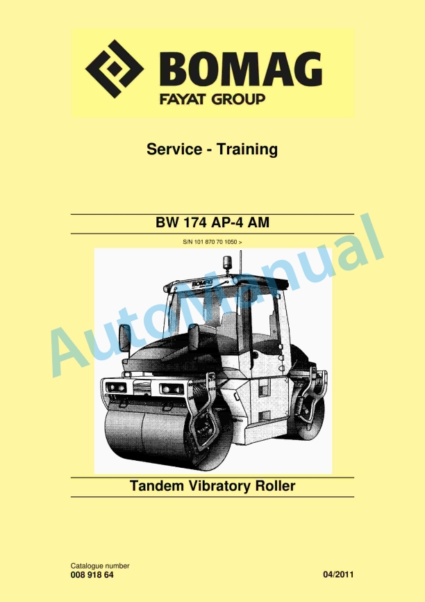 Bomag BW 174 AP-4 AM Tandem Vibratory Roller Service Training 00891864