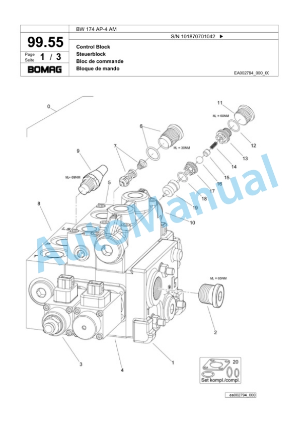 Bomag BW 174 AP-4 AM Tandem Vibratory Roller Spare Parts Catalogue 00818655-3