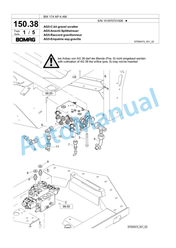 Bomag BW 174 AP-4 AM Tandem Vibratory Roller Spare Parts Catalogue 00818655-4